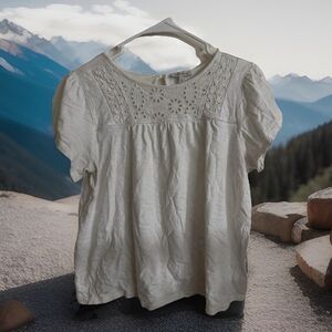 Ella‎ Moss Eyelet Embroidered Flounce White Tee Sz S Cotton Modal Babydoll Boho